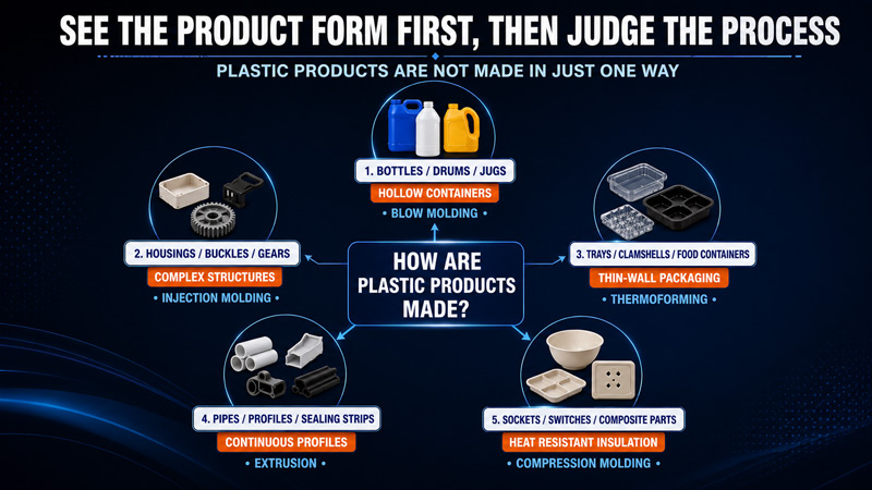 Differences between injection molding, thermoforming, and blow molding