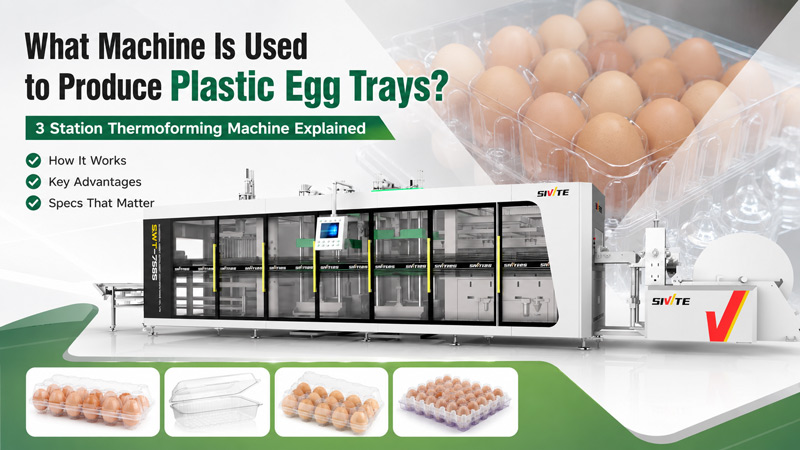 Thermoforming machine for producing plastic egg trays